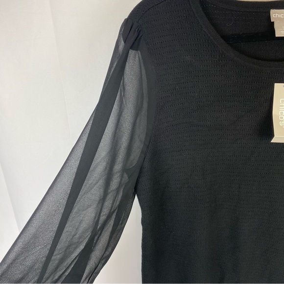 NWT Chico’s Sheer Romantic Sleeve Tie Knit Black Pullover Sweater Size 2/Large - Picture 4 of 9